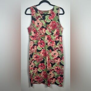 Talbots Pink and Green Floral Midi Sheath Dress. Romantic. Size Medium.